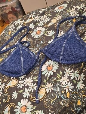 ❤️10/$40 New Denim Triangle Bikini Top - Navy Blue